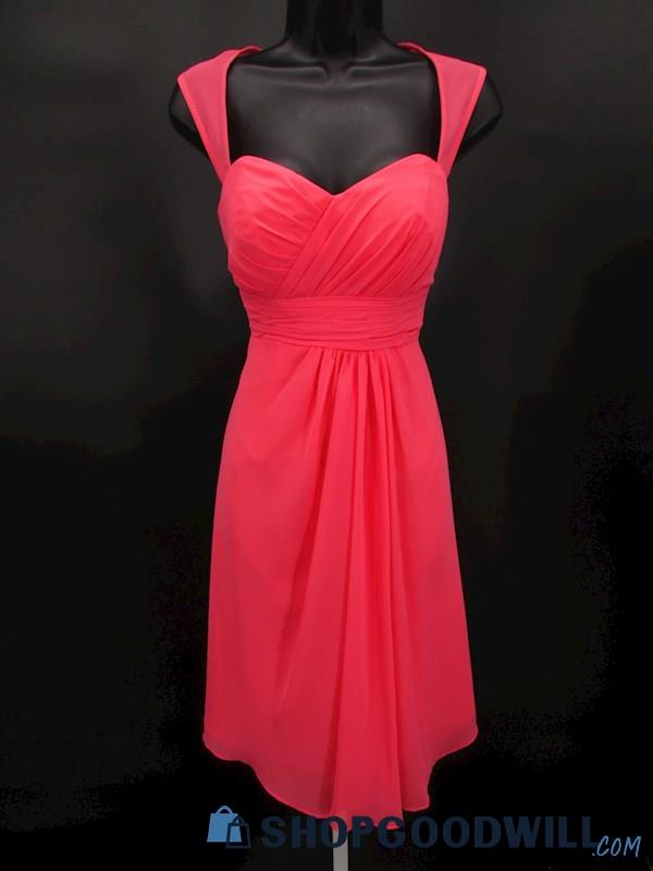 Bill Levkoff Women's Coral Pleated Sweetheart Key Hole Mini Formal Gown SZ 4