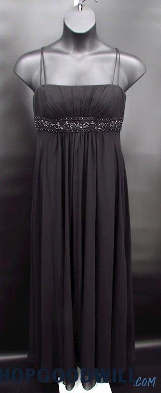 David's Bridal Women's Black Spaghetti Strap Empire Beaded Formal Dress SZ 12/14