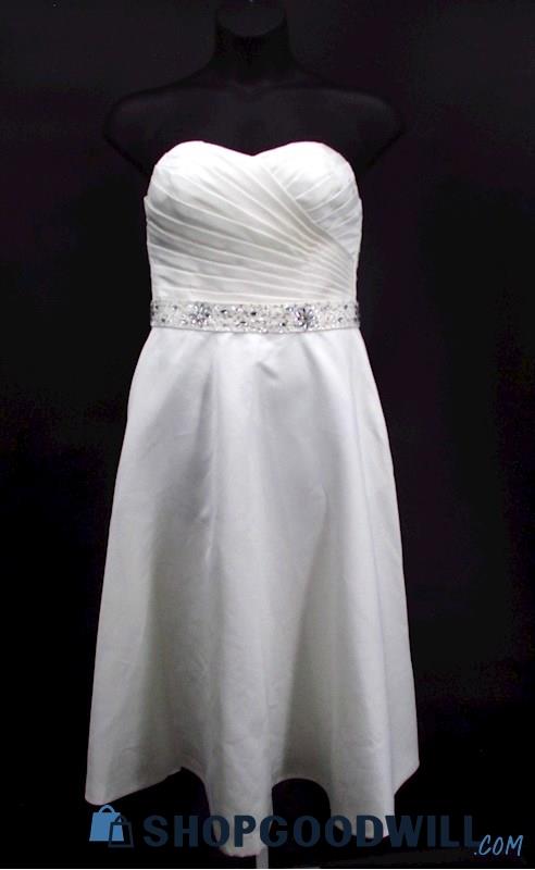 NWT Hebeos Women's White Sweetheart A-Line Tea Length Wedding Dress SZ L 