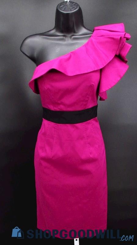 Jessica Simpson Fuchsia Ruffle One Shoulder Knee Length Formal Dress SZ 2 