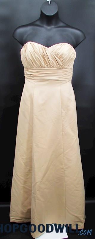 Saison Blanche Women's Beige Pleated Empire Strapless Formal Dress SZ 12