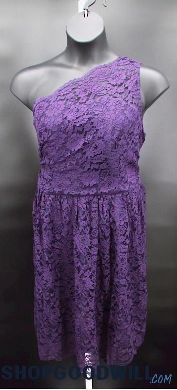 Tenvolio Women's Purple Floral Lace One Shoulder Knee Length Formal Dress SZ 18W