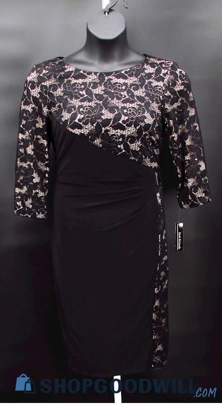 NWT R&M Richards Black/Tan Floral Lace Knee Length Pencil Formal Dress SZ 12