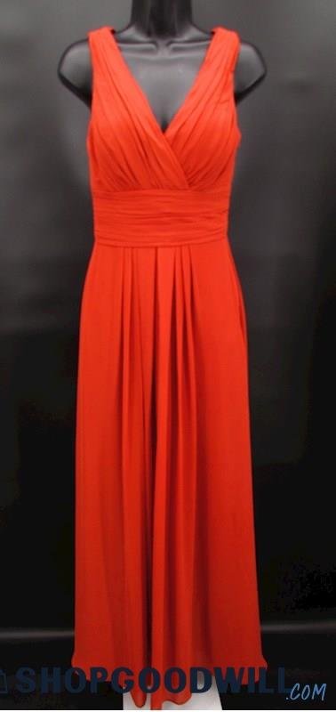 Selby Rae Women's Burnt Orange Pleated V Neck Formal Gown SZ 4