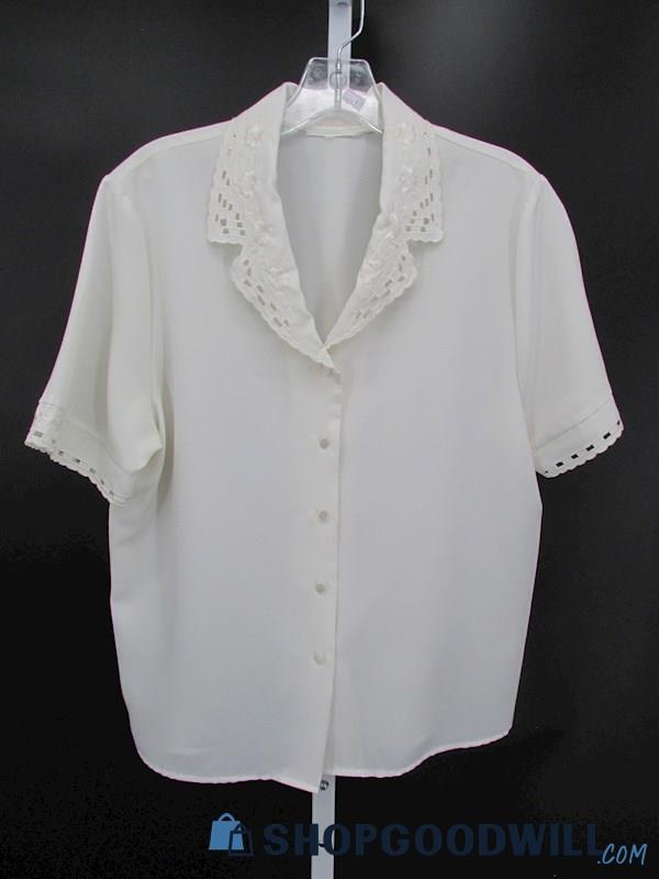 Vintage Unbranded Women's White Button-Up Blouse SZ L