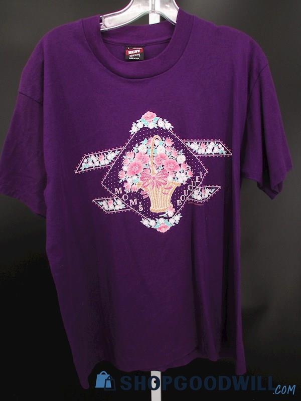 Fruit of the Loom Women's Vintage Purple Floral Graphic T Shirt SZ L