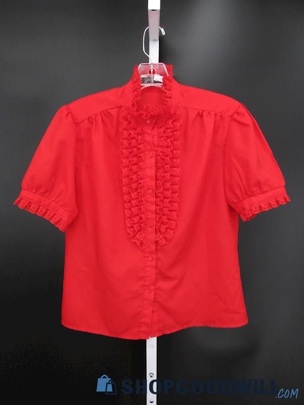 Vintage Rhapsody Women's Red Ruffle Button-Up Blouse SZ XS 