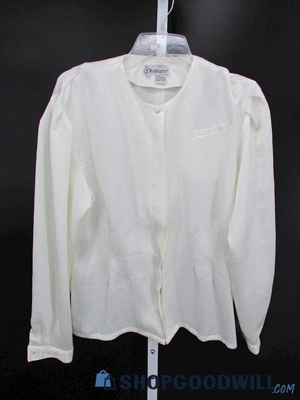 Vintage Diversity Women's White Long Sleeve Button-up Blouse SZ 10