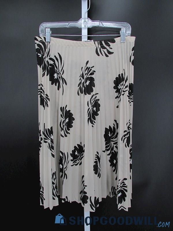 Vintage R&K Originals Women's Tan/Black Floral Print Pleated Straight Skirt SZ M