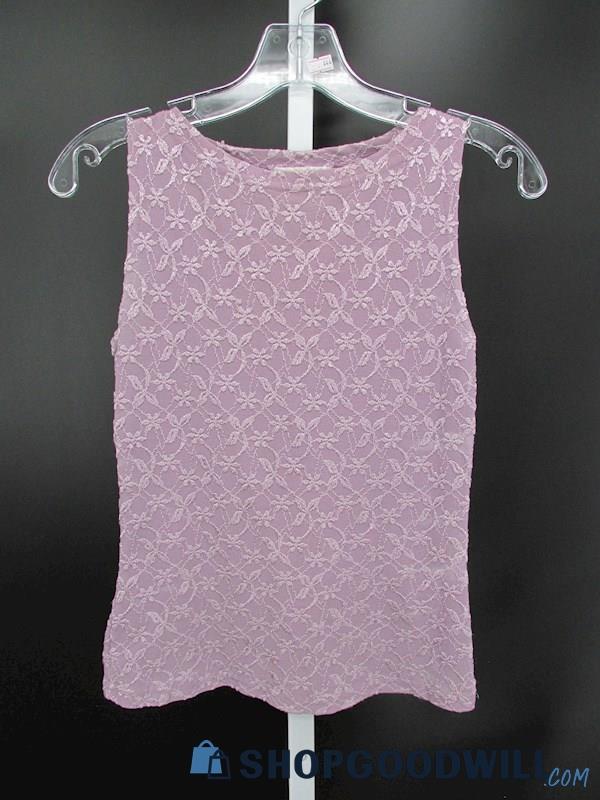 Vintage Ally B. Women's Lavender Floral Embroidered Tank Shirt SZ L