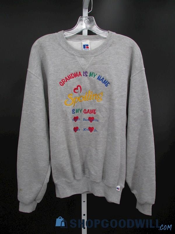 Vintage Russell Athletic Women's Grey Embroidered Crewneck Sweater SZ M