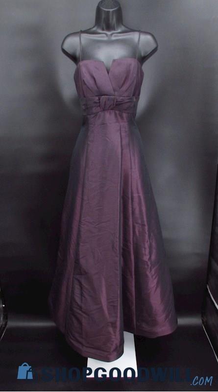 Alex Evenings Plum Metallic Spaghetti Strap Formal A-Line Gown SZ-6