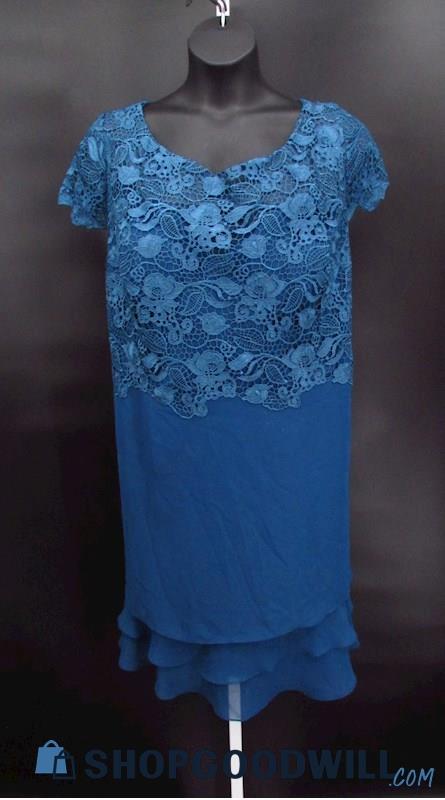 NWY JJ's House Women's Blue Floral Crochet Ruffle Tiered Dress SZ-5X