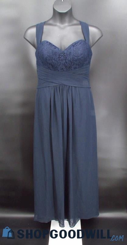 Symphony Of Venus Women's Navy Floral Lace Pleated Strap Dress SZ-14