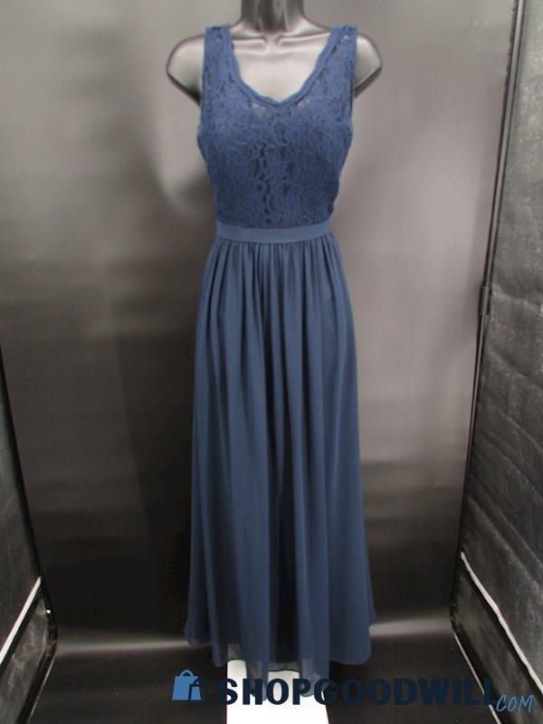 Bill Levkoff Women's Navy Blue Lace Bodice Illusion Sweetheart Formal Gown SZ 4