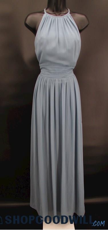 Bill Levkoff Women's Dusty Blue High Neck Open Back Formal Gown SZ 8