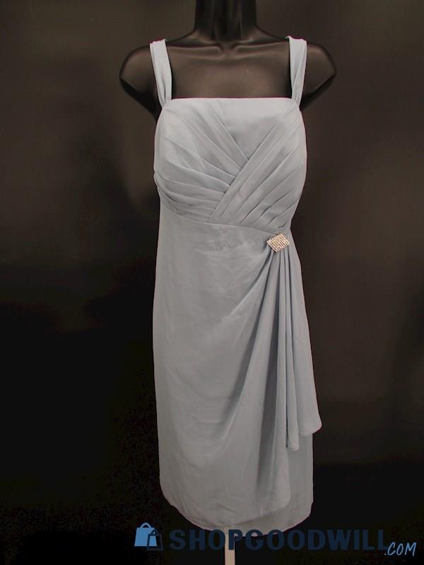 Azazie Womens Baby Blue Pleated Straight Across Rhinestone Knee Length Gown SZ C