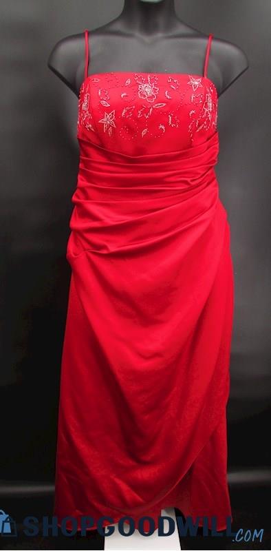 Alexia Designs Women's Red Beaded Detail Faux Wrap A Line Formal Gown SZ 22