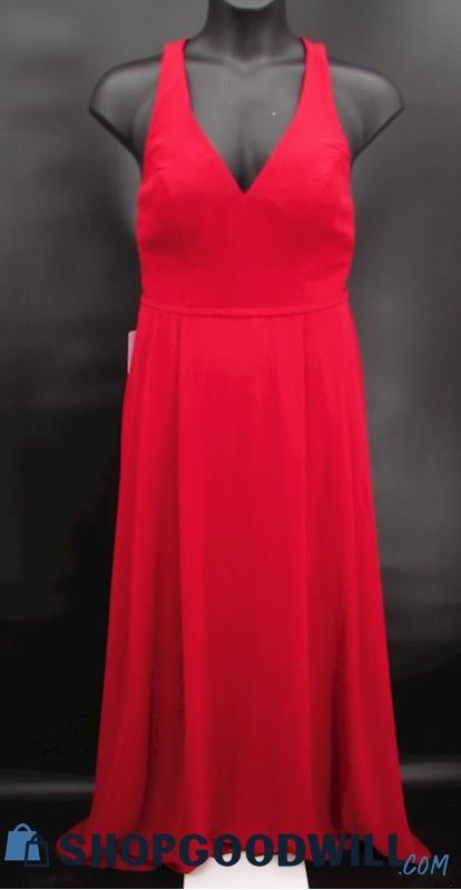 Azazie Women's Red V Neck Racerback Full Length Formal Gown SZ Custom