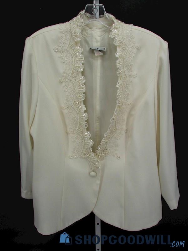 Karen Miller Women's Vintage White Applique Pearl Blazer SZ 20W