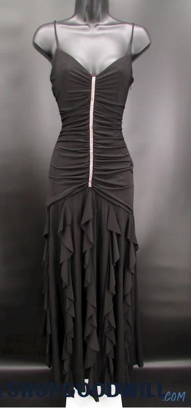 Betsey & Adam Women's Black Rhinestone Detail Drop Waist Formal Gown SZ 10