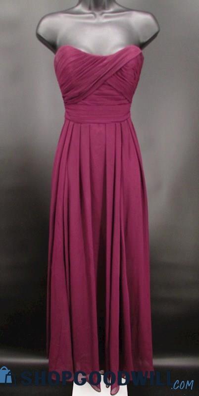 Angelina Faccenda Women's Purple Pleated Strapless Scoop Neck Formal Gown SZ 6