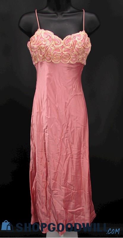 De Larue Juniors Pink Ribbon Glitter Bodice Column Formal Gown SZ 3