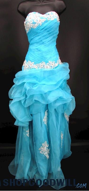 Unbranded Women's Light Blue & White Applique Tulle Pleated Ballgown SZ 6