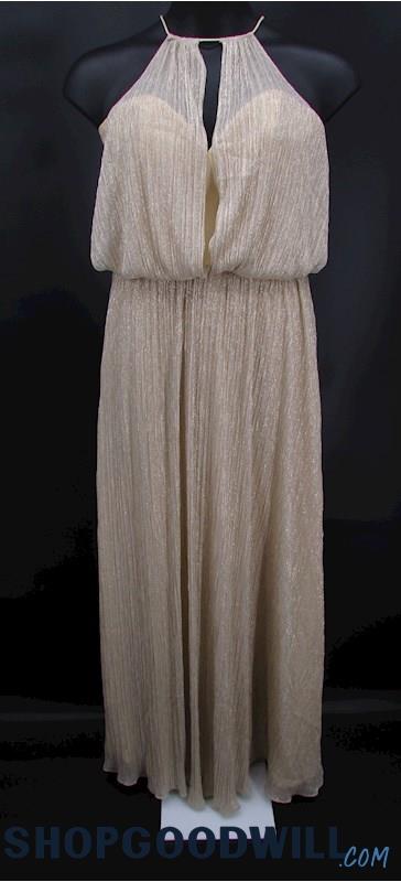 Allure Bridals Women's Gold High Neck Key Hole Full Length Formal Gown SZ 12