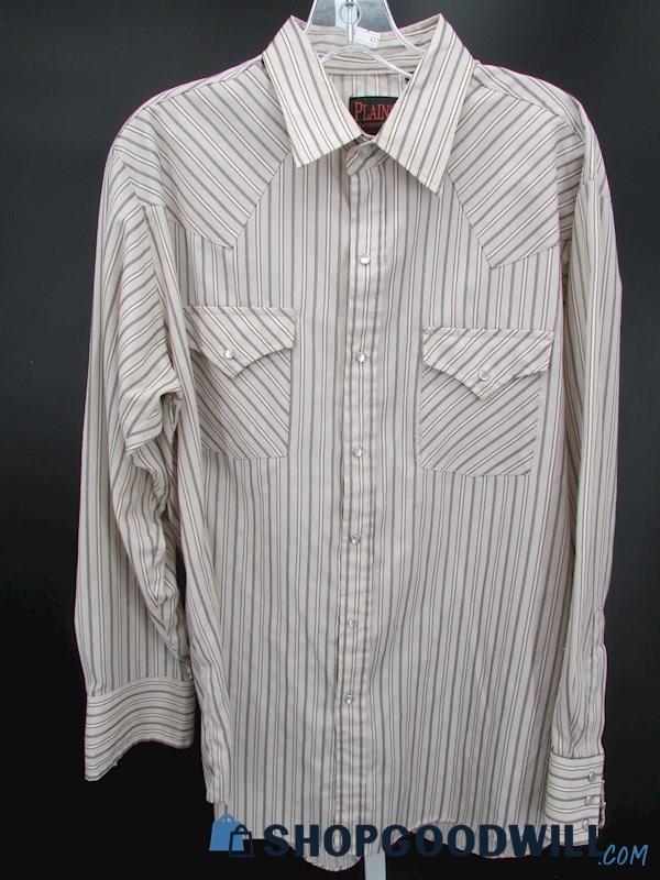 Plains Western Wear Men's Vintage Beige Stripe Button Up Shirt SZZL
