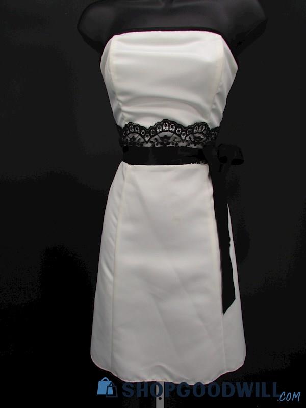 Jessica McClintock Juniors White & Black Lace Strapless Mini Formal Gown SZ 7