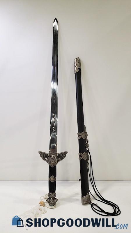 Unbranded Chinese Jian Style Sword W/white Tassel And Silver Toned ...