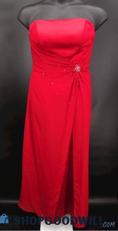 Private Collection Women's Red Faux Wrap Beaded Strapless Formal Gown SZ 14