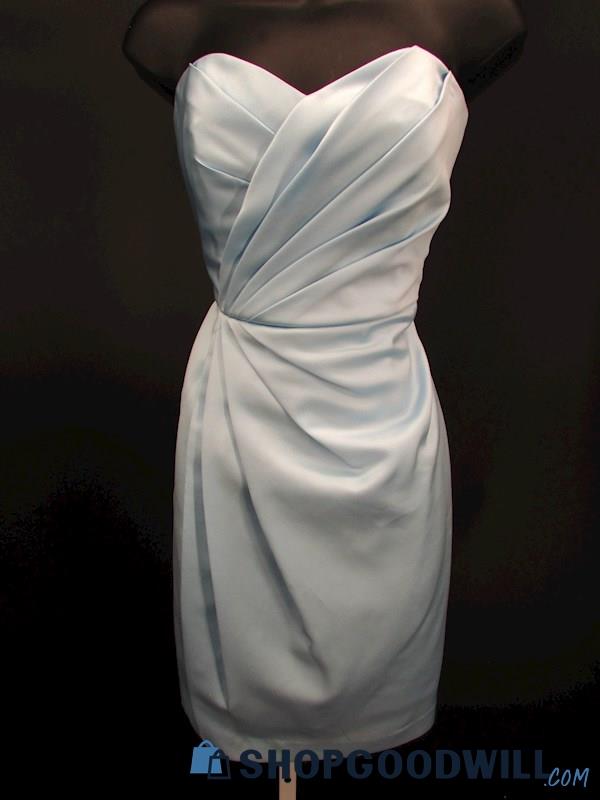 David's Bridal Women's Light Blue Strapless Pleated Mini Formal Gown SZ 8