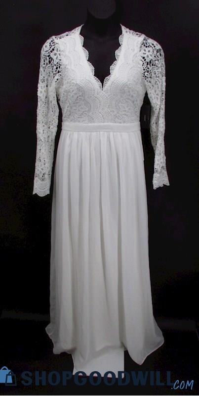 NWT Lulus Women's White Floral Crochet Lace Long Sleeve Open Back Dress SZ-XL