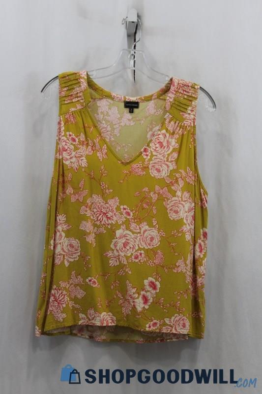 Buckle Black Womens Mustard Yellow/Pink Floral Pleated Shoulder Blouse Sz L