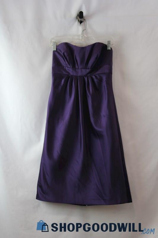 Alfred Angelo Eggplant Purple Strapless Front Pleat Dress SZ 4