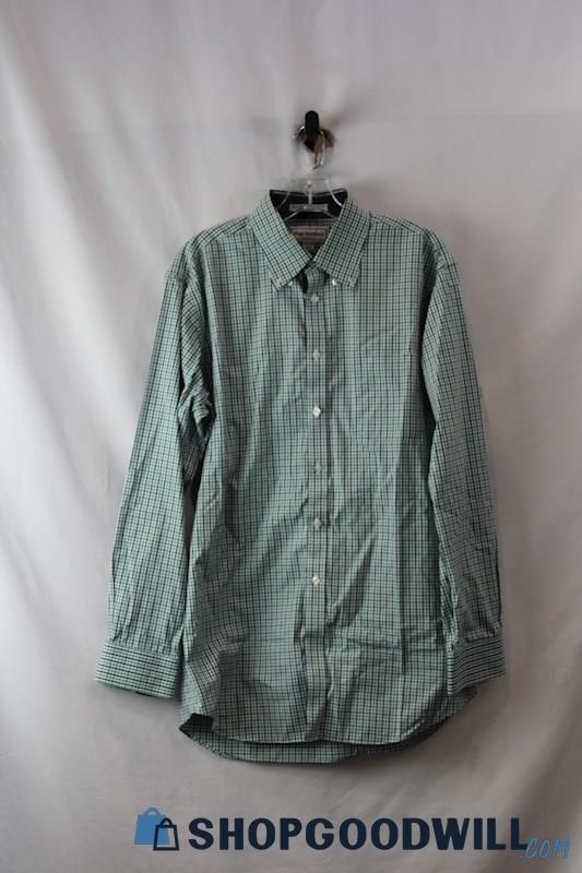 Paul Fredrick Men's Green/Blue Plaid Slim Fit Long Sleeve Button Down sz 16.5x35