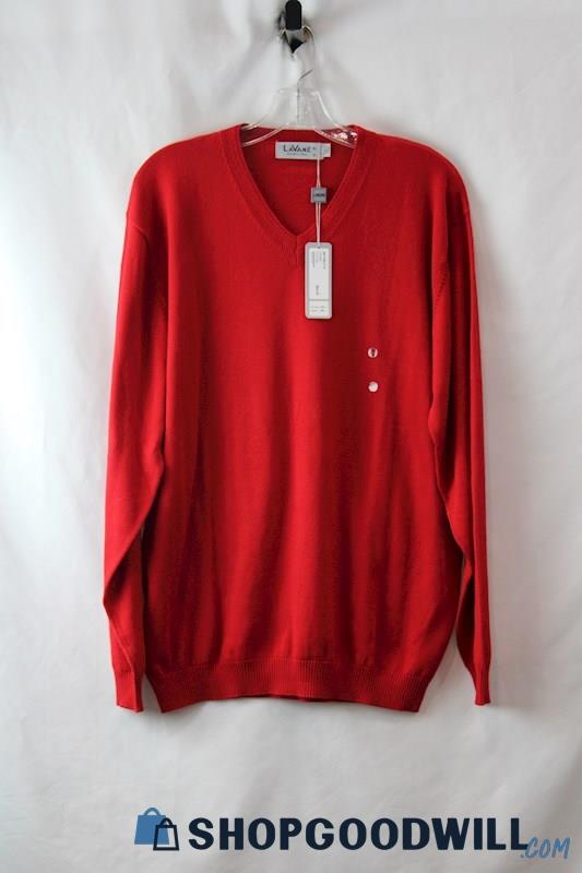 NWT LaVane Women's Red Soft Knit V Neck Long Sleeve Sweater SZ L