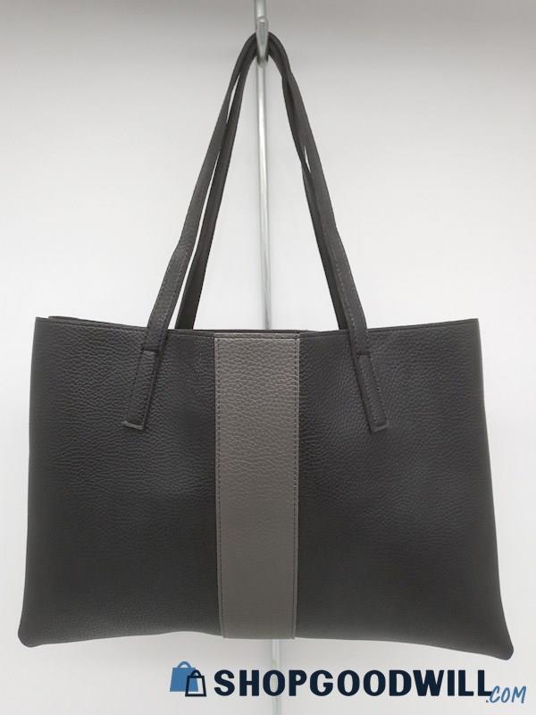Vince Camuto Black/Grey Faux Pebble Leather Tote Handbag Purse