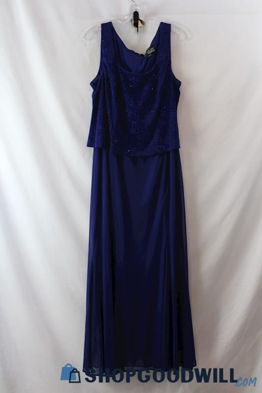 Alex Evenings Women's Navy Shimmer Blouson Evening Gown sz 16P