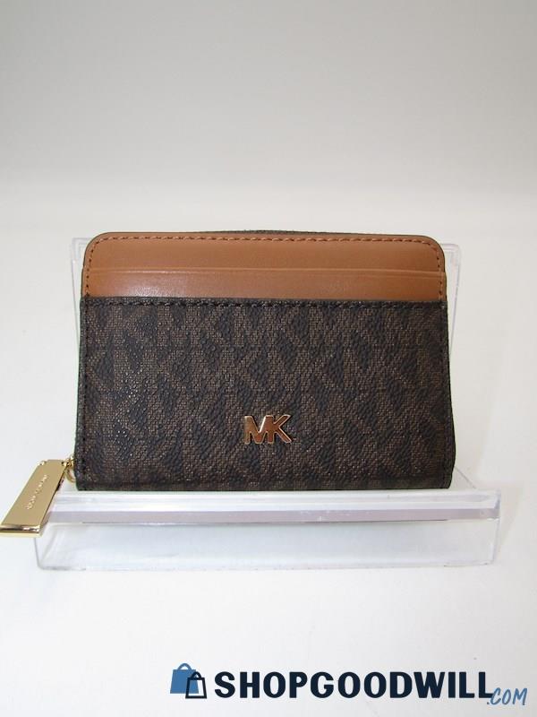 Michael Kors Brown Signature Medium Zip Around Card Case Handbag Purse