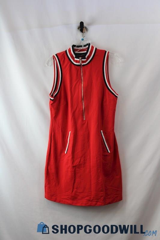 Boston Proper Women's Red/Navy Trim 1/2 Button Sleeveless Shirt Dress sz M
