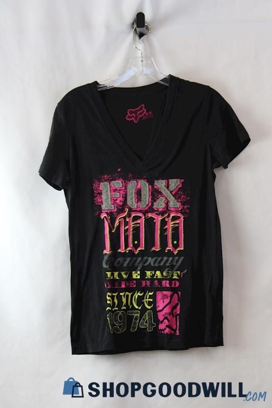 FOX Women's Black Graphic V-Neck Shirt SZ L