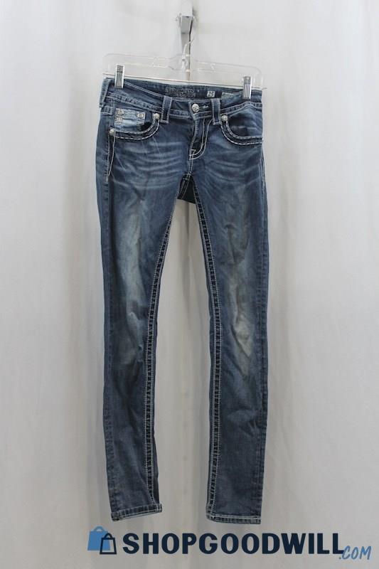 Miss Me Womens Blue Washed Skinny Jeans Sz 25