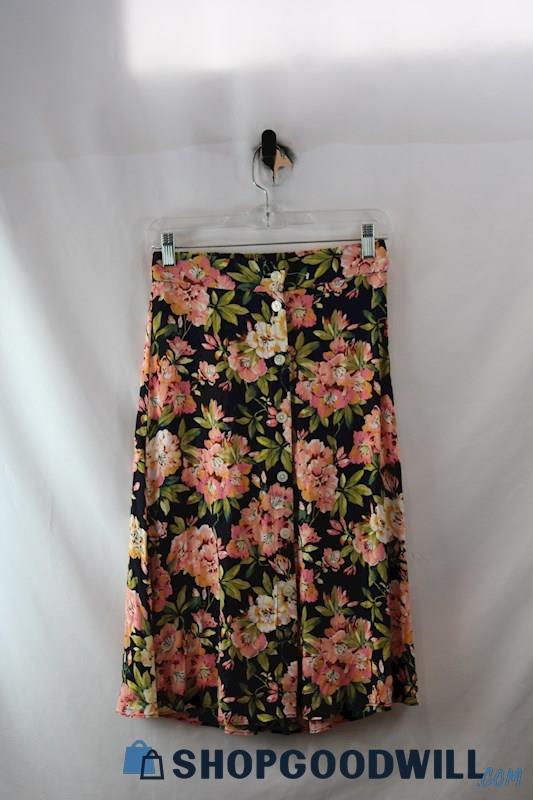 NWT LOFT Women's Navy/pink Floral Pattern Button front Skirt SZ XS P