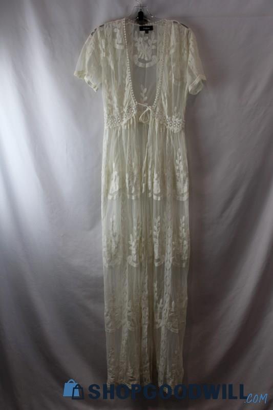 Aakaa Women's Ivory Floral Lace Sheer Cover-Up SZ S