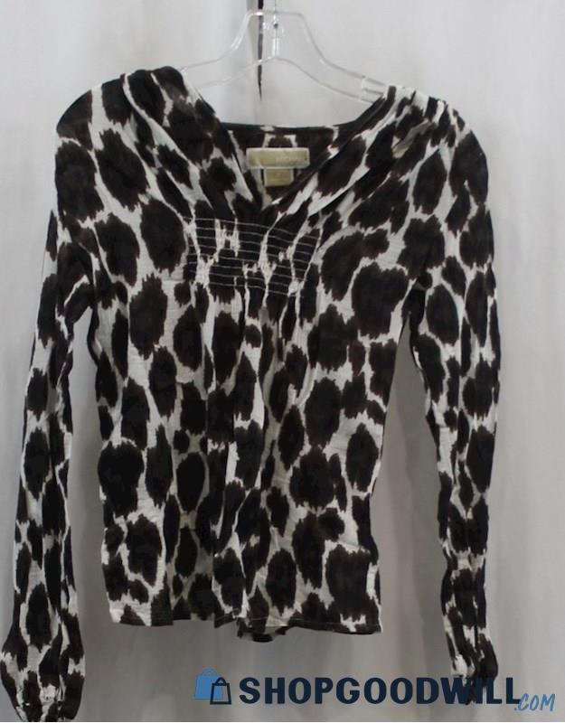 Michael Kors Women's Brown/ Multicolor Cheetah Print Long Sleeve Shirt SZ P