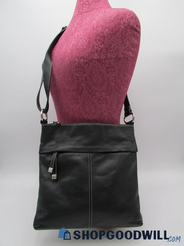 Tignanello Black Pebble Leather Convertible Crossbody Handbag Purse