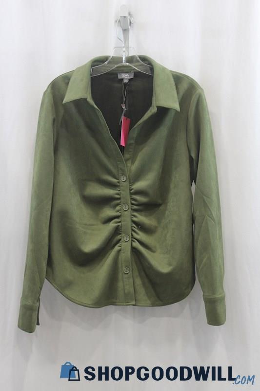 NWT Ninety Clothing Women's Olive Green Button Suede Shirt SZ L